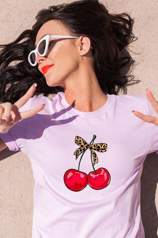 Cute Leopard Bow Cherry Graphic Tee - 1985 the VAULT Boutique