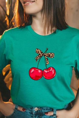 Cute Leopard Bow Cherry Graphic Tee - 1985 the VAULT Boutique