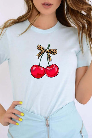 Cute Leopard Bow Cherry Graphic Tee - 1985 the VAULT Boutique