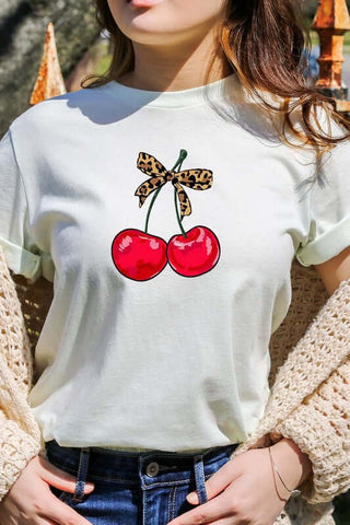 Cute Leopard Bow Cherry Graphic Tee - 1985 the VAULT Boutique