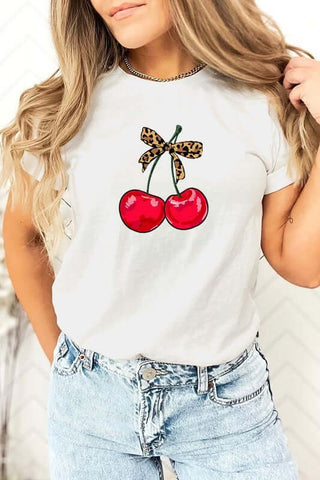 Cute Leopard Bow Cherry Graphic Tee - 1985 the VAULT Boutique