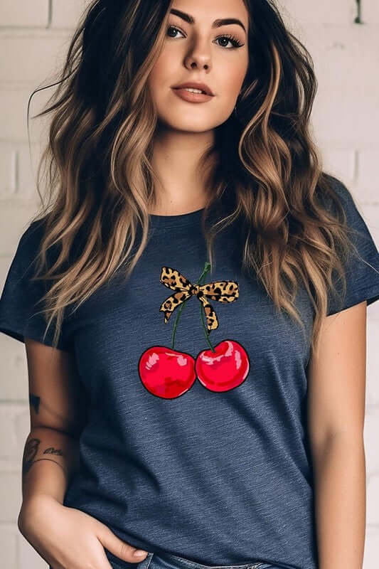 Cute Leopard Bow Cherry Graphic Tee - 1985 the VAULT Boutique