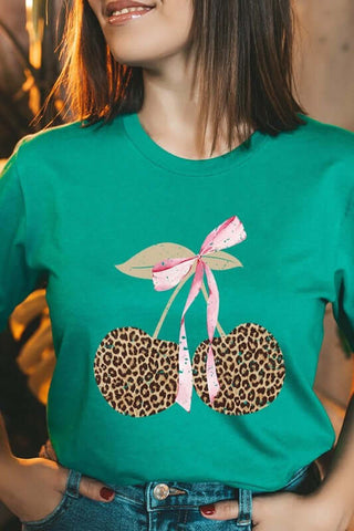 Leopard Cherry Bow Graphic Tee - 1985 the VAULT Boutique