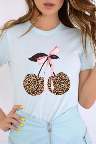 Leopard Cherry Bow Graphic Tee - 1985 the VAULT Boutique