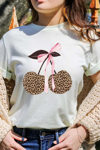 Leopard Cherry Bow Graphic Tee - 1985 the VAULT Boutique