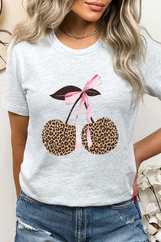 Leopard Cherry Bow Graphic Tee - 1985 the VAULT Boutique