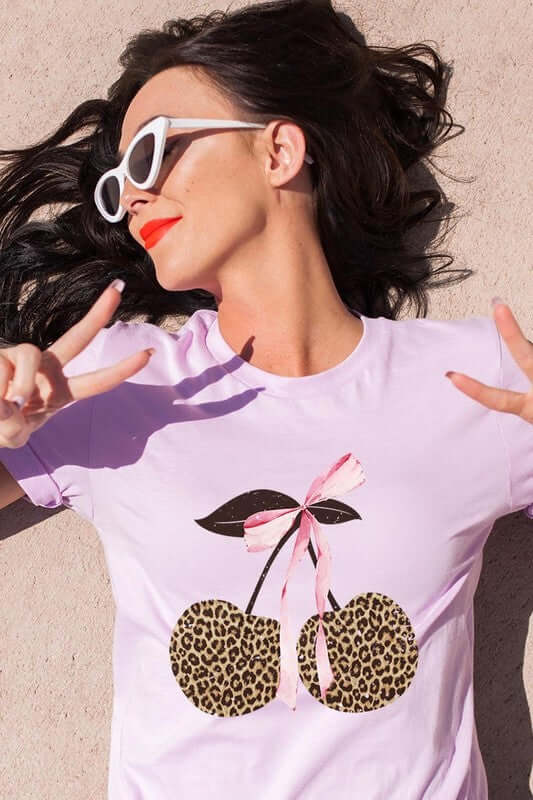 Leopard Cherry Bow Graphic Tee - 1985 the VAULT Boutique