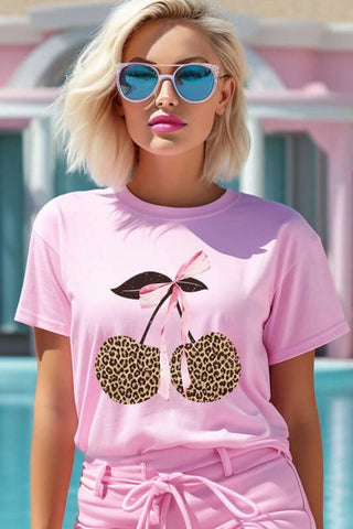 Leopard Cherry Bow Graphic Tee - 1985 the VAULT Boutique