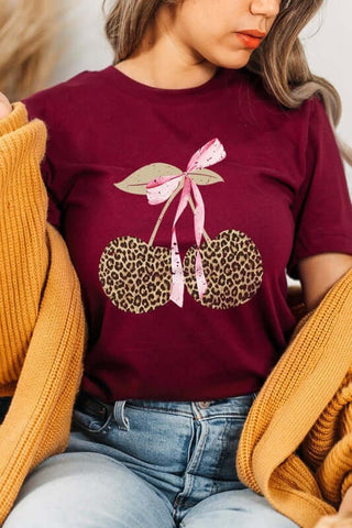 Leopard Cherry Bow Graphic Tee - 1985 the VAULT Boutique