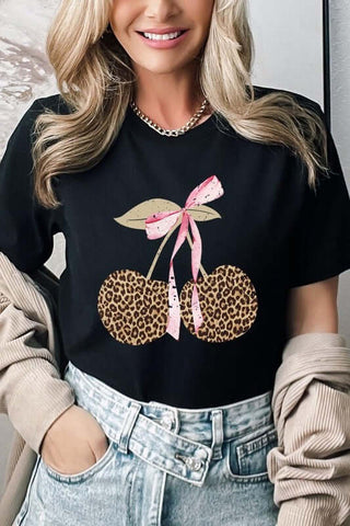 Leopard Cherry Bow Graphic Tee - 1985 the VAULT Boutique