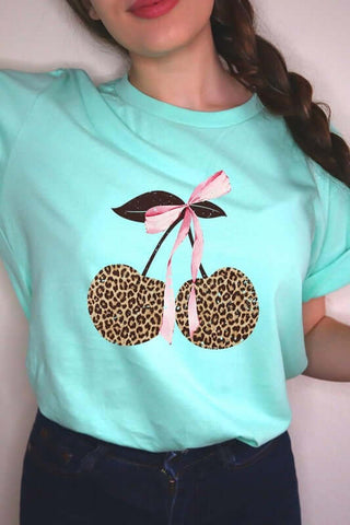 Leopard Cherry Bow Graphic Tee - 1985 the VAULT Boutique