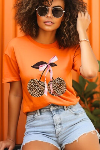 Leopard Cherry Bow Graphic Tee - 1985 the VAULT Boutique