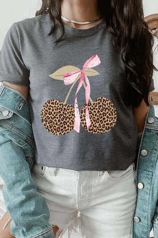 Leopard Cherry Bow Graphic Tee - 1985 the VAULT Boutique