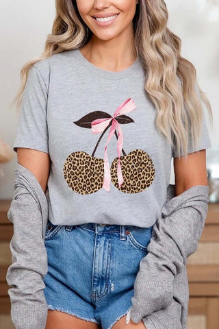 Leopard Cherry Bow Graphic Tee - 1985 the VAULT Boutique