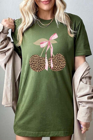 Leopard Cherry Bow Graphic Tee - 1985 the VAULT Boutique