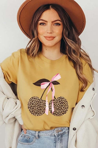 Leopard Cherry Bow Graphic Tee - 1985 the VAULT Boutique