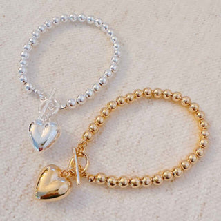 Ball Beads Dangle Heart Toggle Bracelet - 1985 the VAULT Boutique