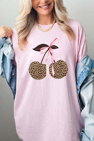 Leopard Cherry Bow Graphic Heavy Cotton Tee - 1985 the VAULT Boutique