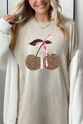 Leopard Cherry Bow Graphic Heavy Cotton Tee - 1985 the VAULT Boutique