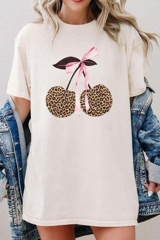 Leopard Cherry Bow Graphic Heavy Cotton Tee - 1985 the VAULT Boutique