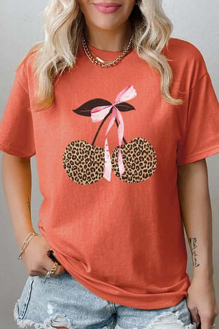 Leopard Cherry Bow Graphic Heavy Cotton Tee - 1985 the VAULT Boutique