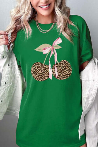 Leopard Cherry Bow Graphic Heavy Cotton Tee - 1985 the VAULT Boutique