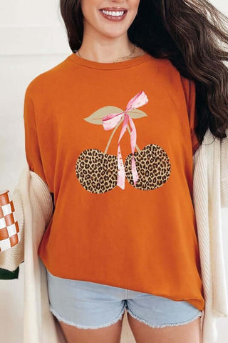 Leopard Cherry Bow Graphic Heavy Cotton Tee - 1985 the VAULT Boutique