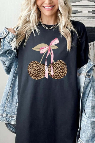 Leopard Cherry Bow Graphic Heavy Cotton Tee - 1985 the VAULT Boutique