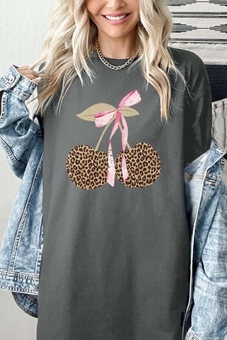 Leopard Cherry Bow Graphic Heavy Cotton Tee - 1985 the VAULT Boutique