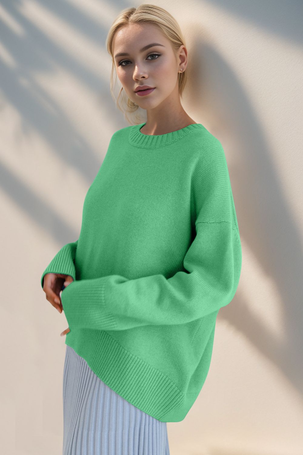 Basic Bae Round Neck Dropped Shoulder Sweater - 1985 the VAULT Boutique