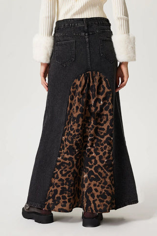 Slit Leopard Midi Denim Skirt - 1985 the VAULT Boutique