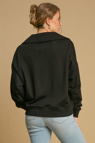 Umgee Johnny Collar Dropped Shoulder Sweatshirt - 1985 the VAULT Boutique