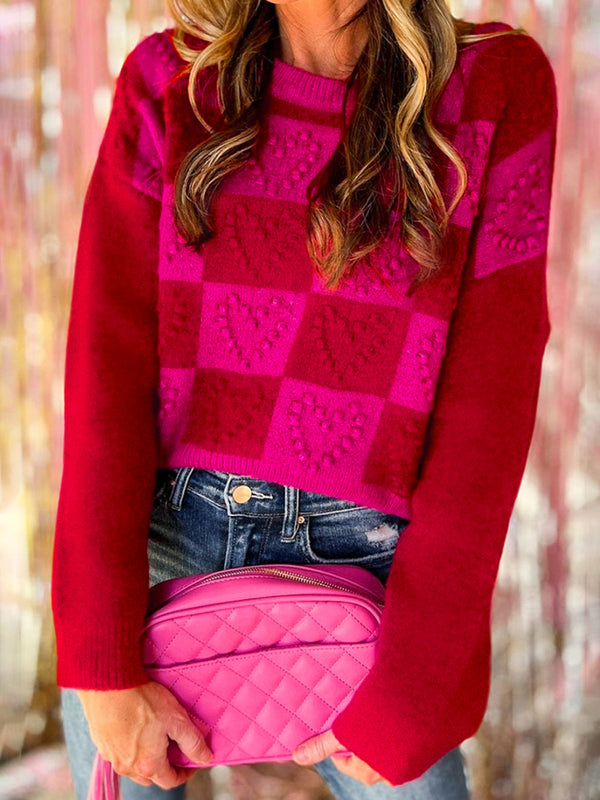 Plaid Heart Round Neck Sweater - 1985 the VAULT Boutique