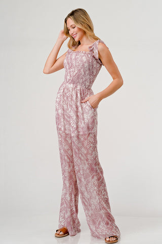 GeeGee Printed Tie Shoulder Wide Leg Jumpsuit - 1985 the VAULT Boutique