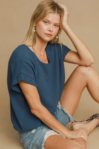 Umgee Drawstring Hem Round Neck Short Sleeve T-Shirt - 1985 the VAULT Boutique