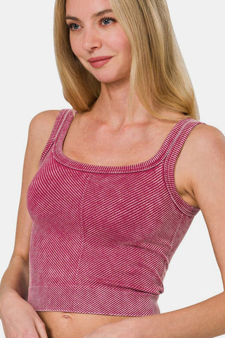 Zenana Washed Ribbed Scoop Neck Wide Strap Tank - 1985 the VAULT Boutique