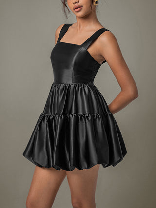 Ruched Square Neck Wide Strap Mini Dress - 1985 the VAULT Boutique