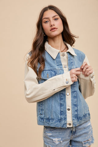 Annie Wear Collared Neck Double Placket Denim Jacket - 1985 the VAULT Boutique