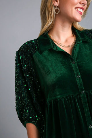 Umgee Sequin Detail Tiered Back Half Sleeve Shirt - 1985 the VAULT Boutique