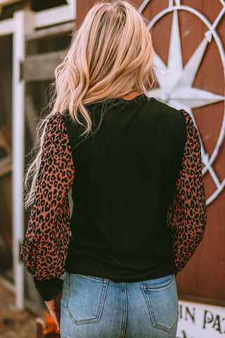 Leopard Print Long Sleeve Ribbed Knit Blouse - 1985 the VAULT Boutique