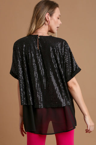 Umgee Sequin Half Sleeve Layered Blouse - 1985 the VAULT Boutique