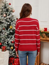 Sequin Santa Striped Round Neck Long Sleeve Sweater - 1985 the VAULT Boutique