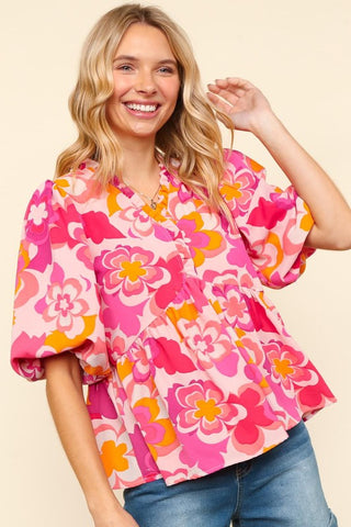 Haptics Full Size Frill Floral Puff Sleeve Blouse - 1985 the VAULT Boutique