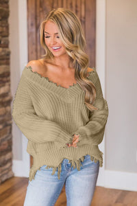 Frayed Hem Dropped Shoulder Sweater - 1985 the VAULT Boutique