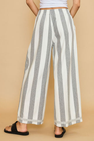 Umgee Peace Sign Patch Striped Wide Leg Pants - 1985 the VAULT Boutique