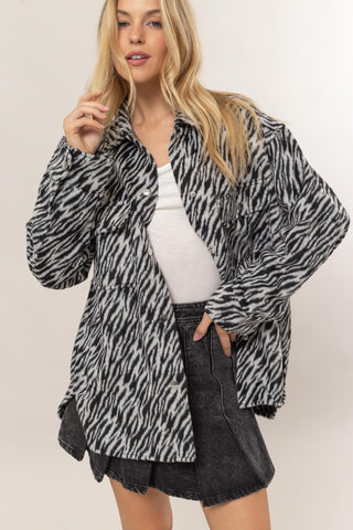 HYFVE Zebra Print Snap Down Long Sleeve Shacket - 1985 the VAULT Boutique