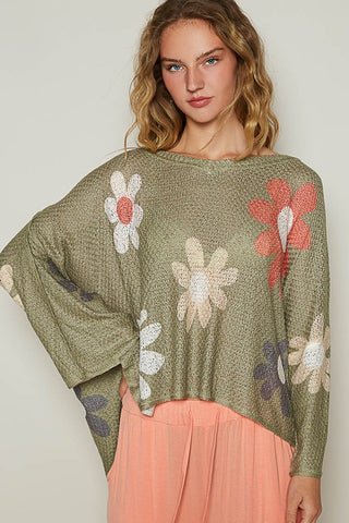 POL Flower Dropped Shoulder Long Sleeve Knit Top - 1985 the VAULT Boutique