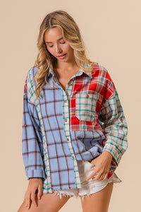 BiBi Color Block Plaid Button Down Shirt - 1985 the VAULT Boutique