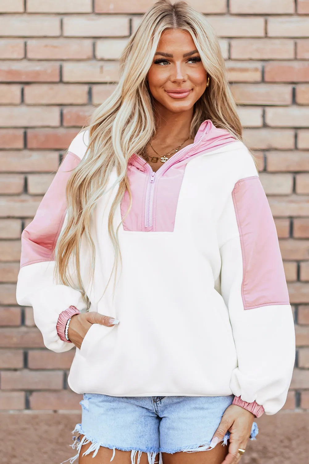 Color Block Half Zip Long Sleeve Hoodie - 1985 the VAULT Boutique