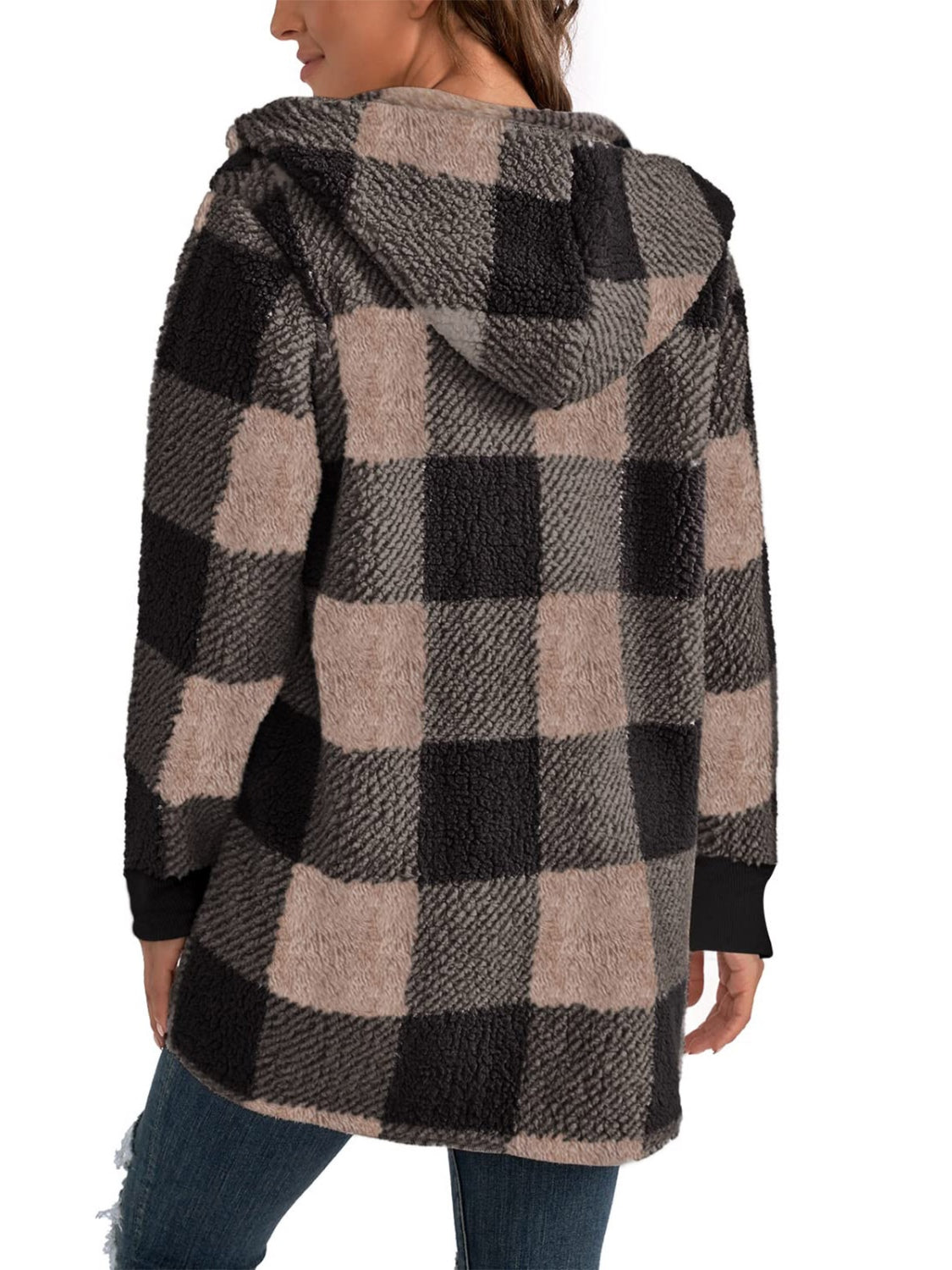 Plaid Long Sleeve Hooded Coat - 1985 the VAULT Boutique